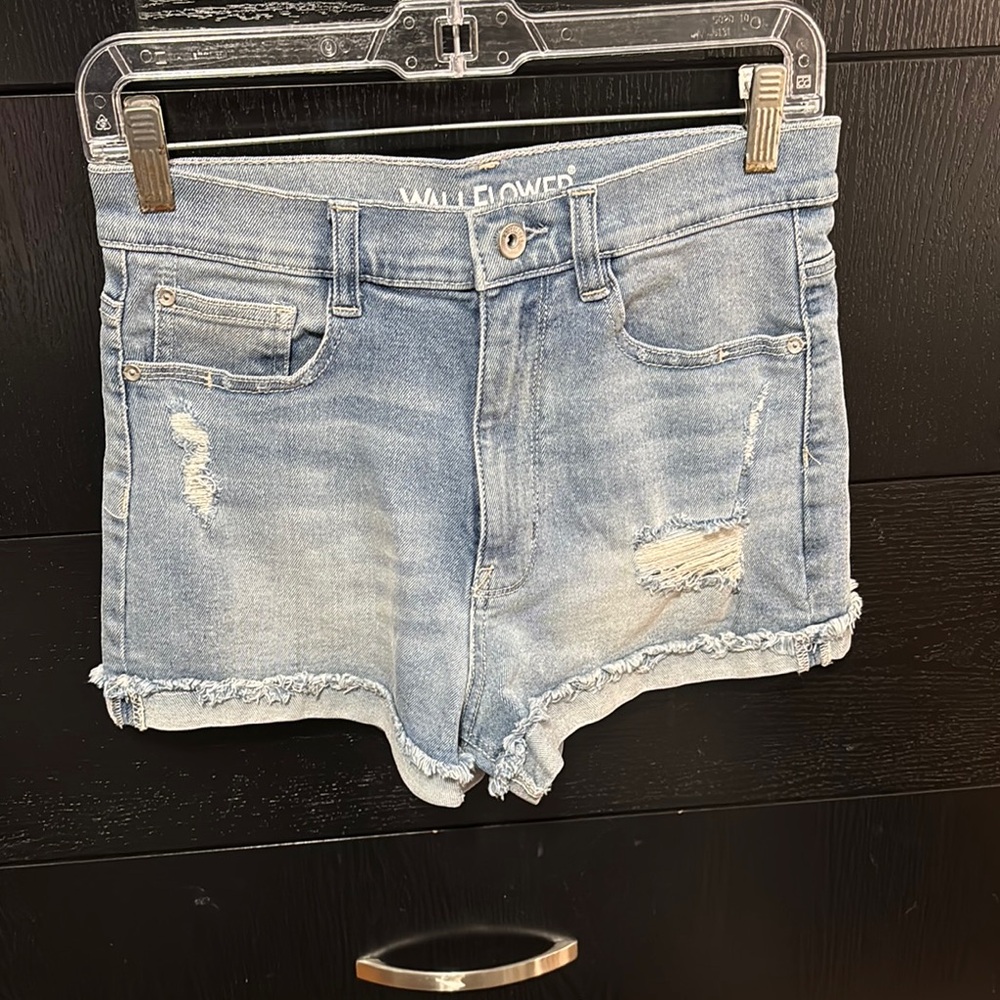 Wallflower Blue Jean Shorts Distressed High-Waisted